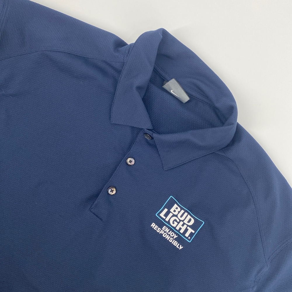 Nike Golf Polo Shirt Mens XL Blue Bud Light Dri FIT Performance Beer Sporty